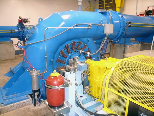 Interior of Woods Creek Hydro Project powerhouse