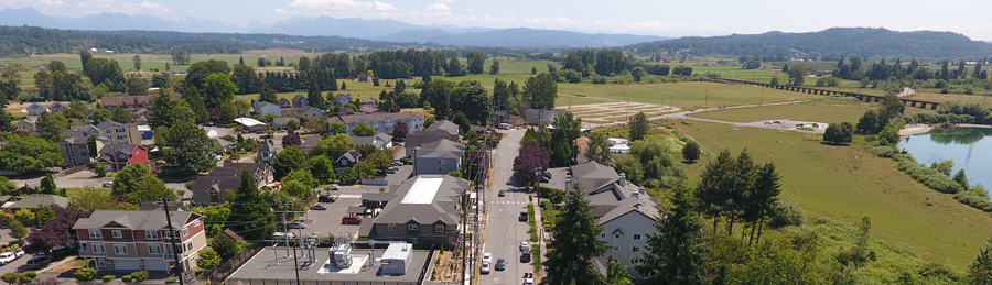 Aerial image of neighborhood and countryside