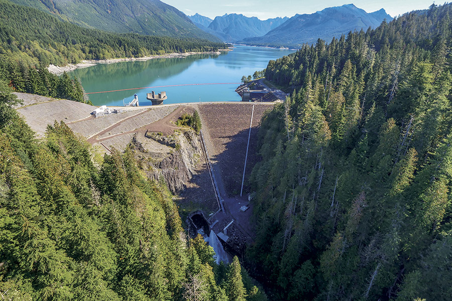 Aerial view of Culmback Dam at Spada Lake Reservoir