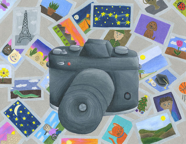 Camera illustration with photos, elle, grade 6