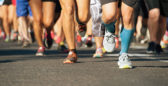 The feet of runners in a race