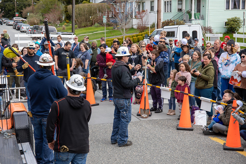 A crowd gathers for the ARC trailer safety demonstration