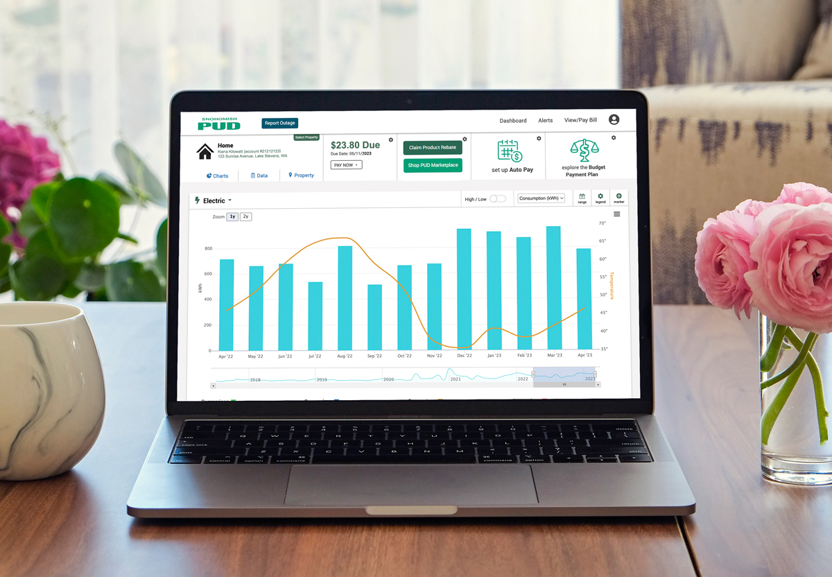 Laptop ka muuqda MySnoPUD dashboard