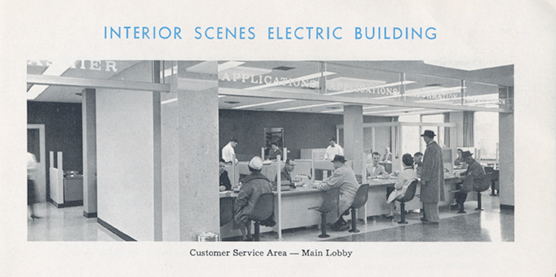 A photo of the electric building lobby interior from 1958