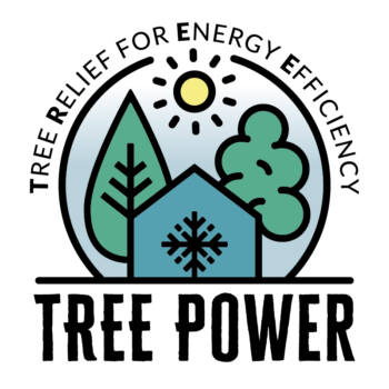 TREE power program logo shows house being kept cool by towering trees