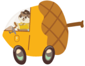 Squirrel driving acorn car
