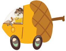 Squirrel driving acorn car