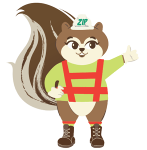 Zip wearing high visibility safety gear, pointing right