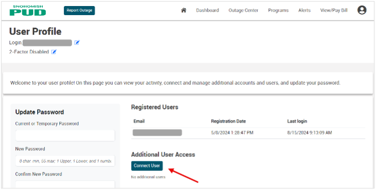 Screenshot showing "Connect User" button