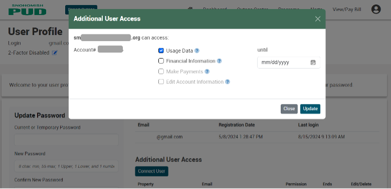 Screen shot showing additional user window with date range option