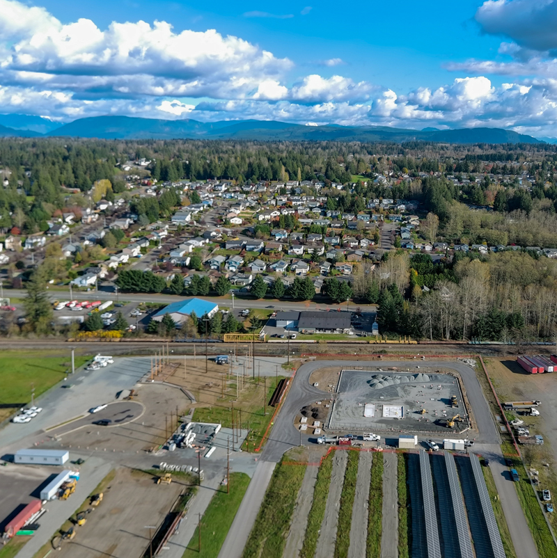 Aerial image of Arlington Microgrid site and empty lot that will house Crosswinds substation