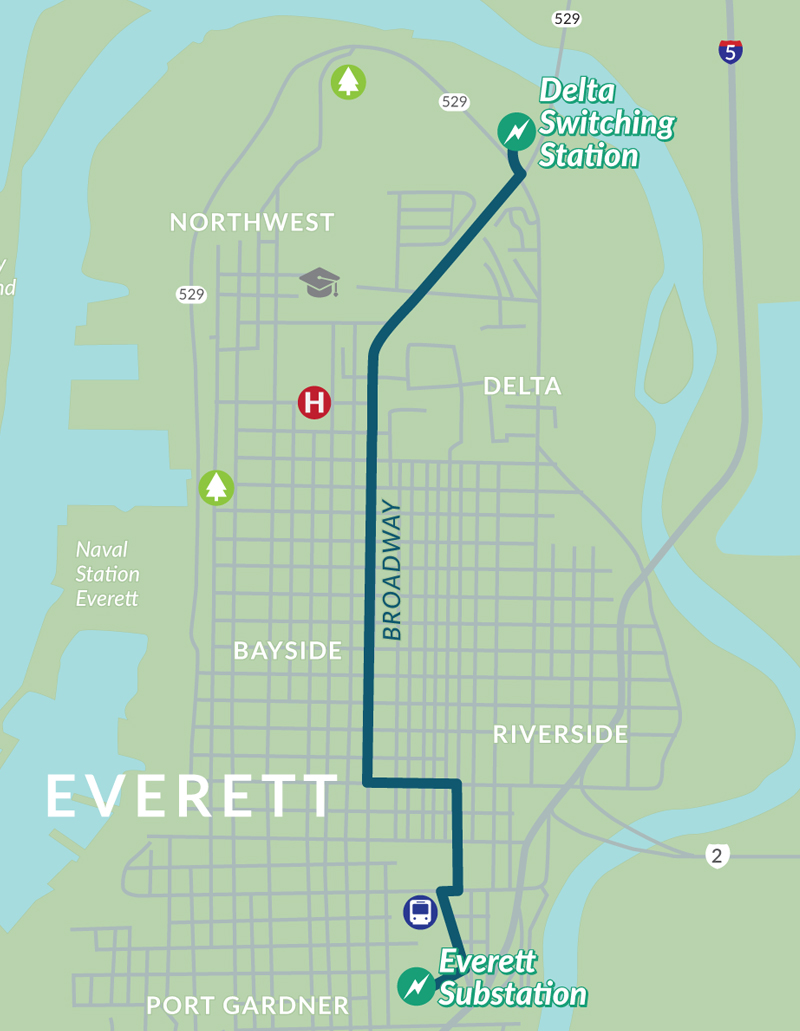 Map showing location of Everett Delta transmission line