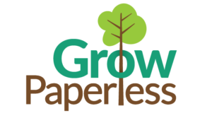 Grow Paperless logo that features a tall tree growing through an O