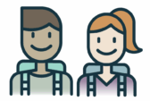 Two smiling children in backpacks