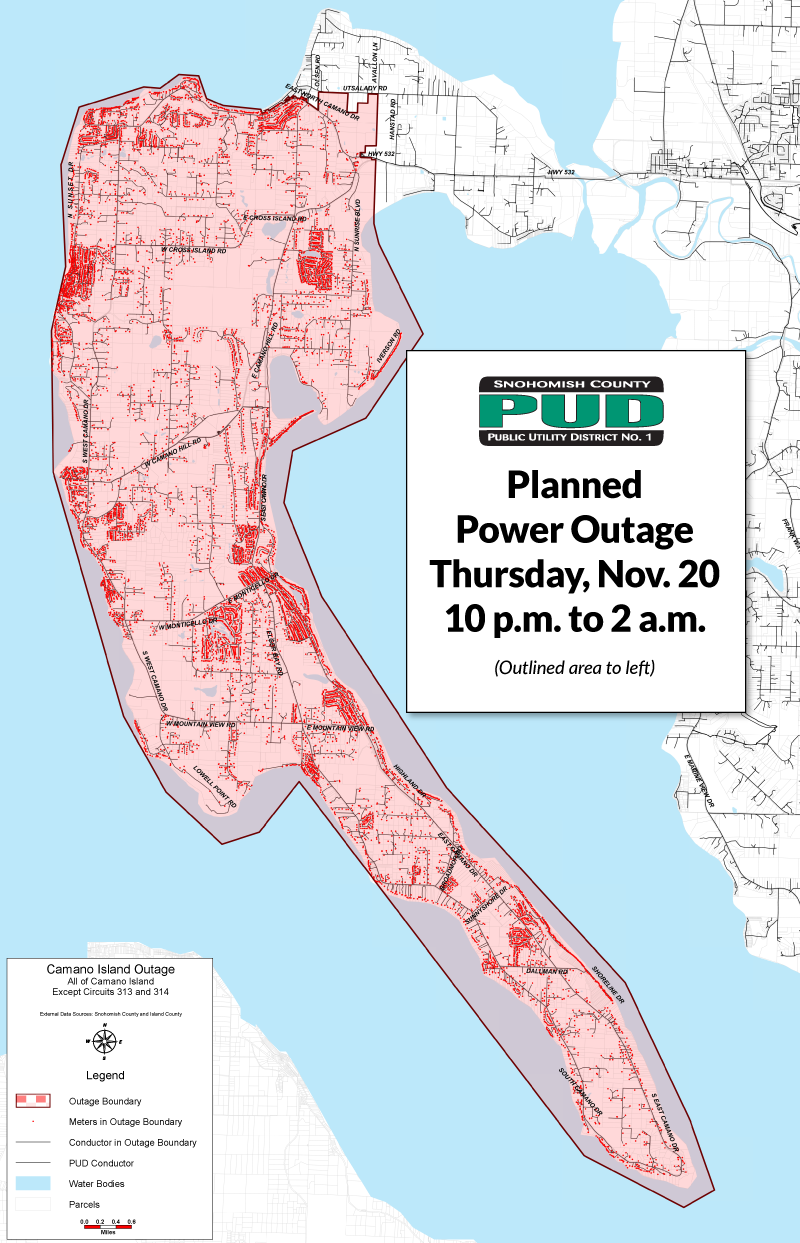 Image of Camano Island showing outage planned for Thursday, Nov. 20, 2025