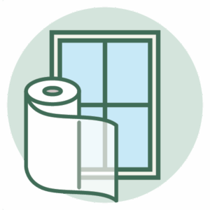 Icon of clear plastic film to insulate winter window