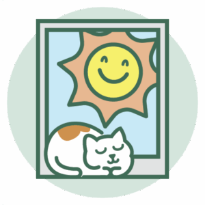 Icon of kitty soaking up the smiling sunshine from an open window