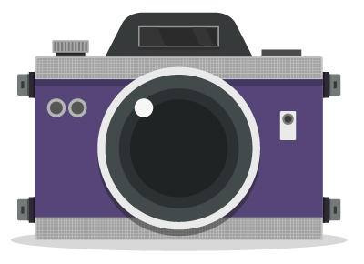 Camera icon, purple with large lens