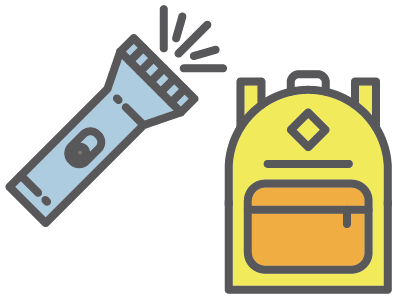Flashlight and backpack for emergency supply kit
