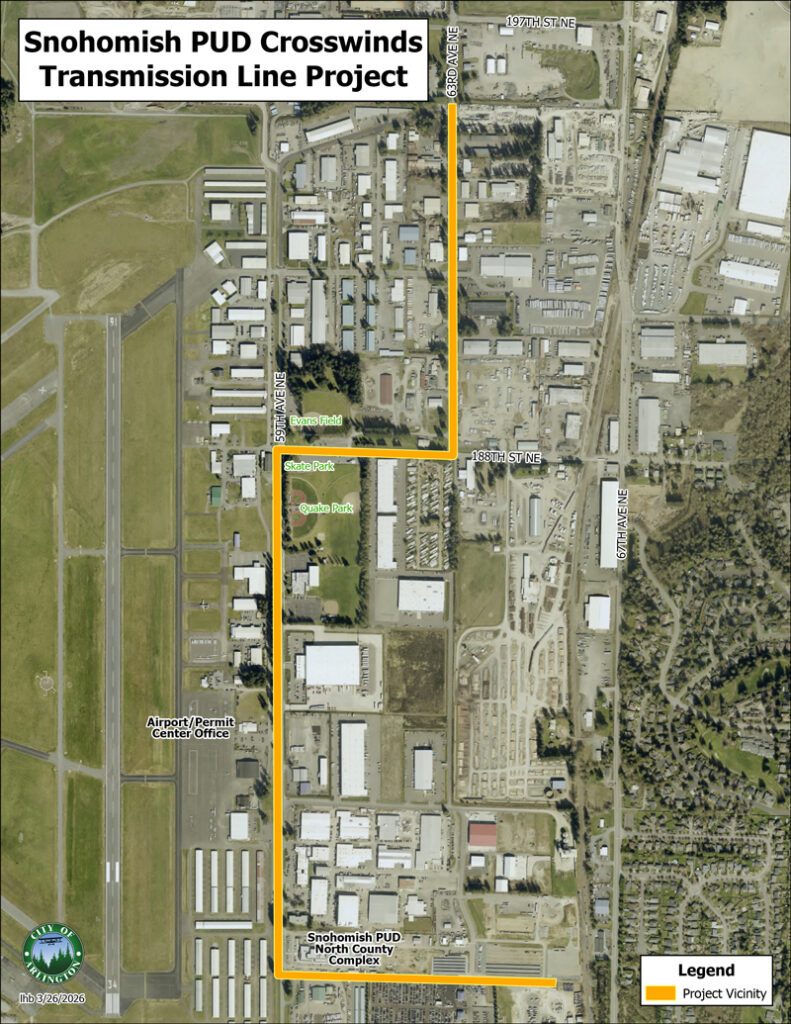 Map from City of Arlington showing route of Crosswind Transmission line
