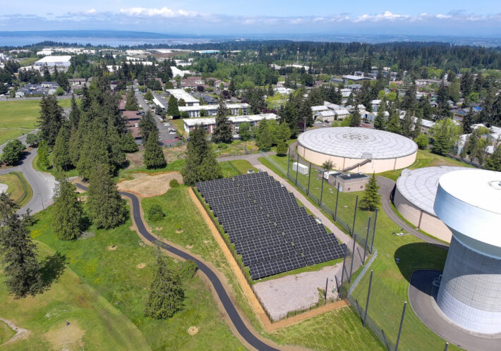 Aerial photograph of the El Sol Community Solar Array in South Everett